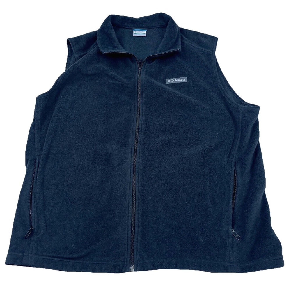Columbia Vest Men 2X Black Fleece Full Zip Sweater Jacket Layer Hiking Outdoors